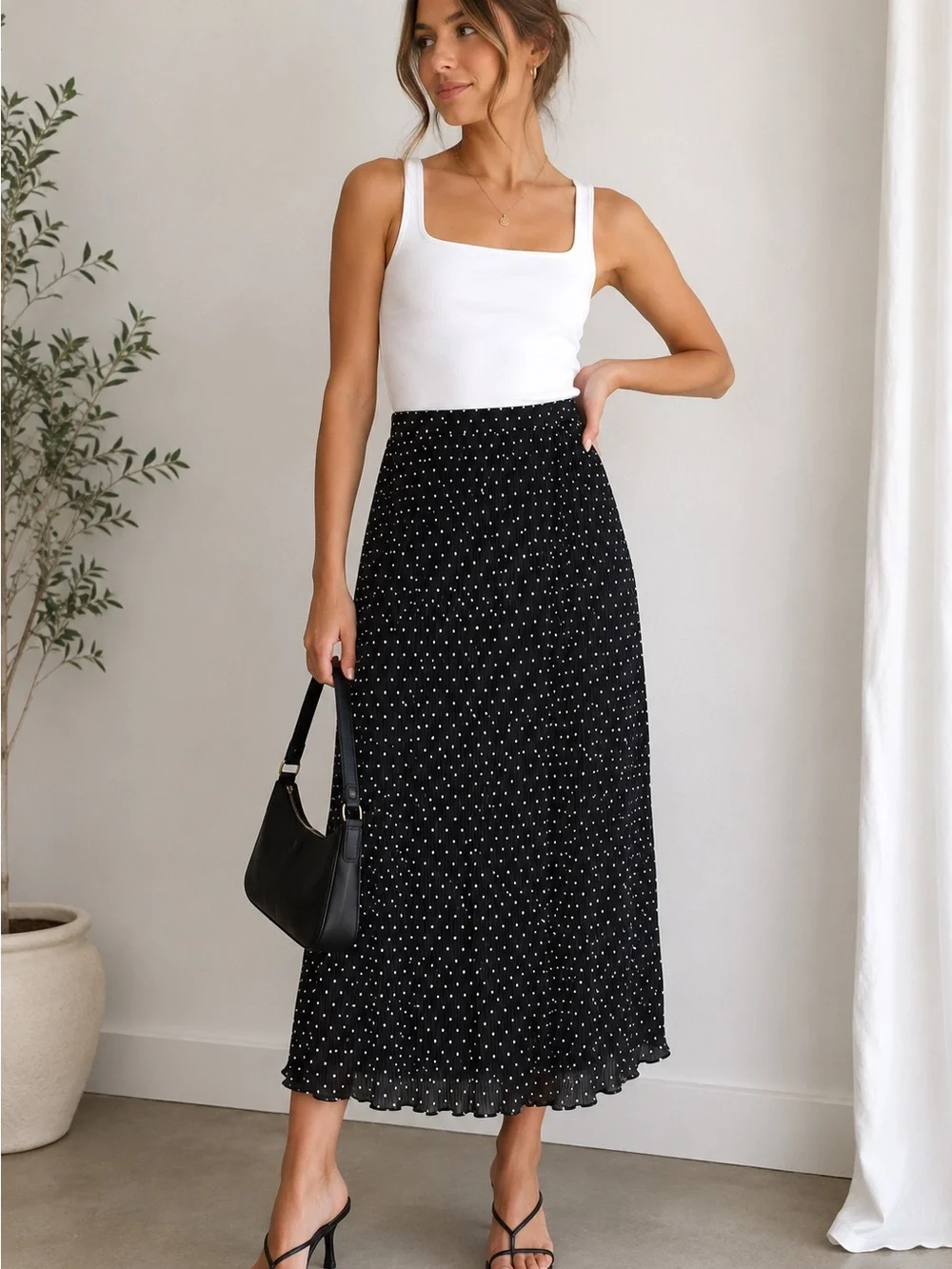 Lioness Black Polka Dot Maxi Skirt